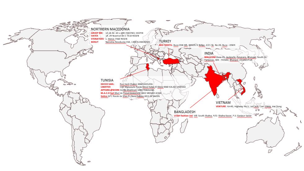 Overzicht productie locaties